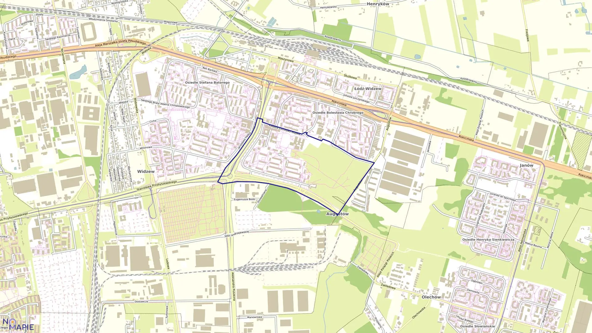 Mapa obrębu W-20 w mieście Łódź