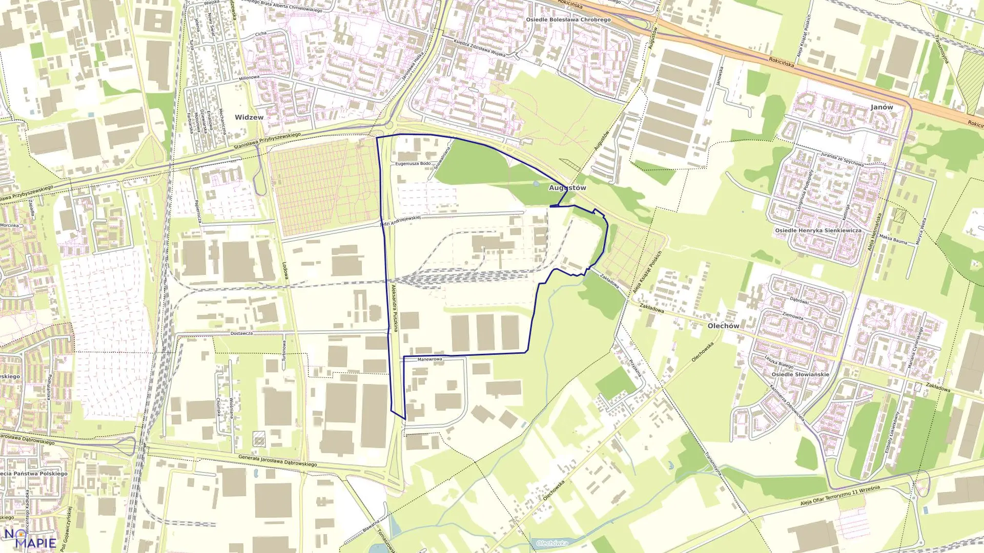 Mapa obrębu W-32 w mieście Łódź