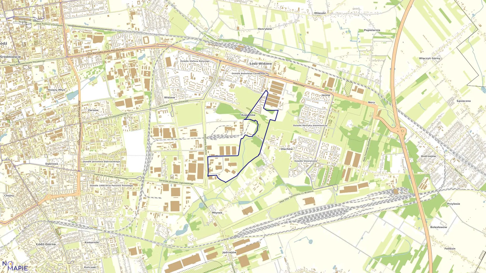 Mapa obrębu W-33 w mieście Łódź