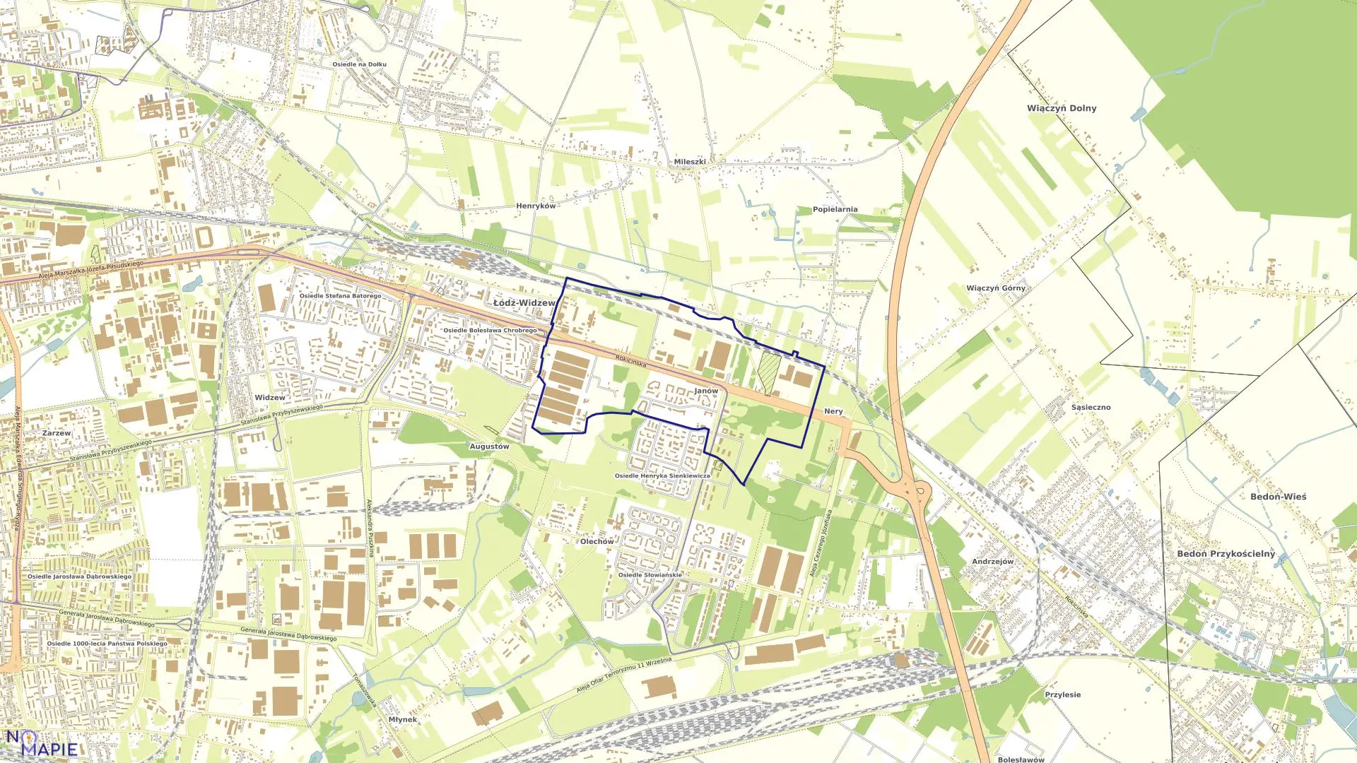 Mapa obrębu W-34 w mieście Łódź