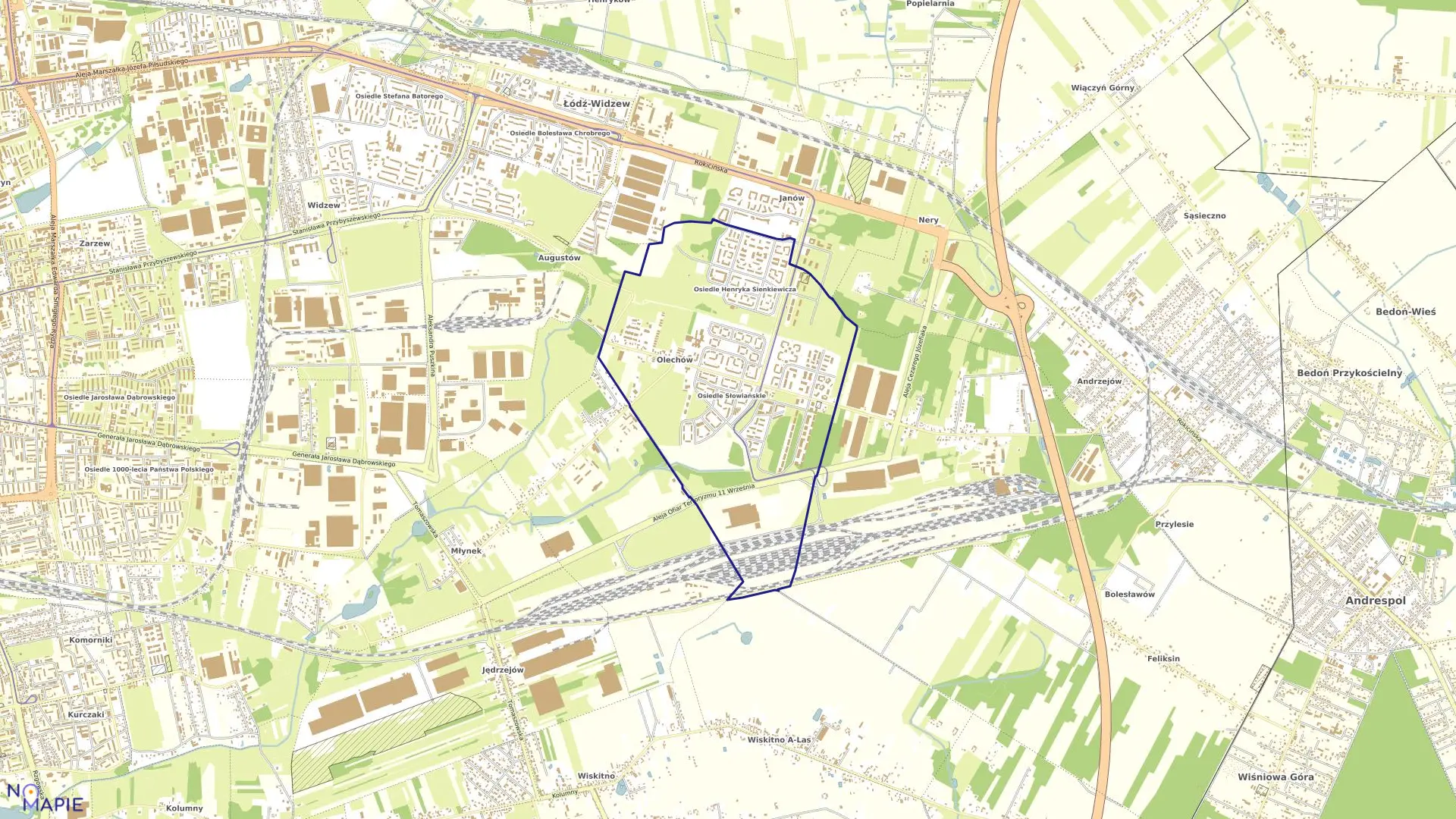 Mapa obrębu W-35 w mieście Łódź