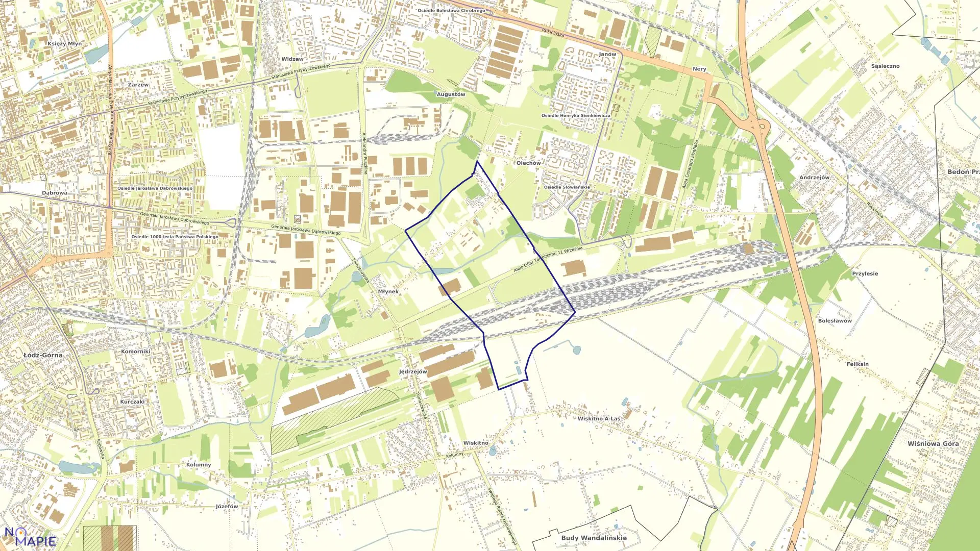 Mapa obrębu W-36 w mieście Łódź