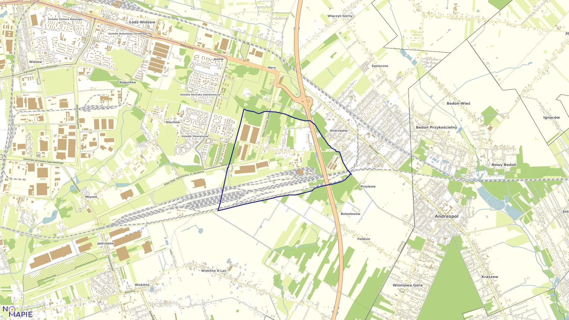 Mapa obrębu W-37 w mieście Łódź