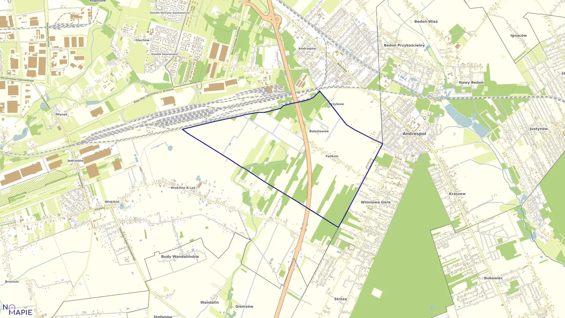 Mapa obrębu W-38 w mieście Łódź