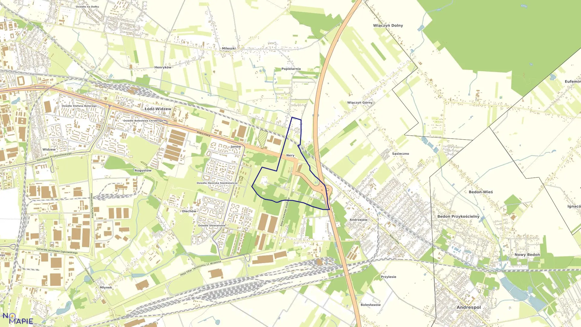 Mapa obrębu W-39 w mieście Łódź