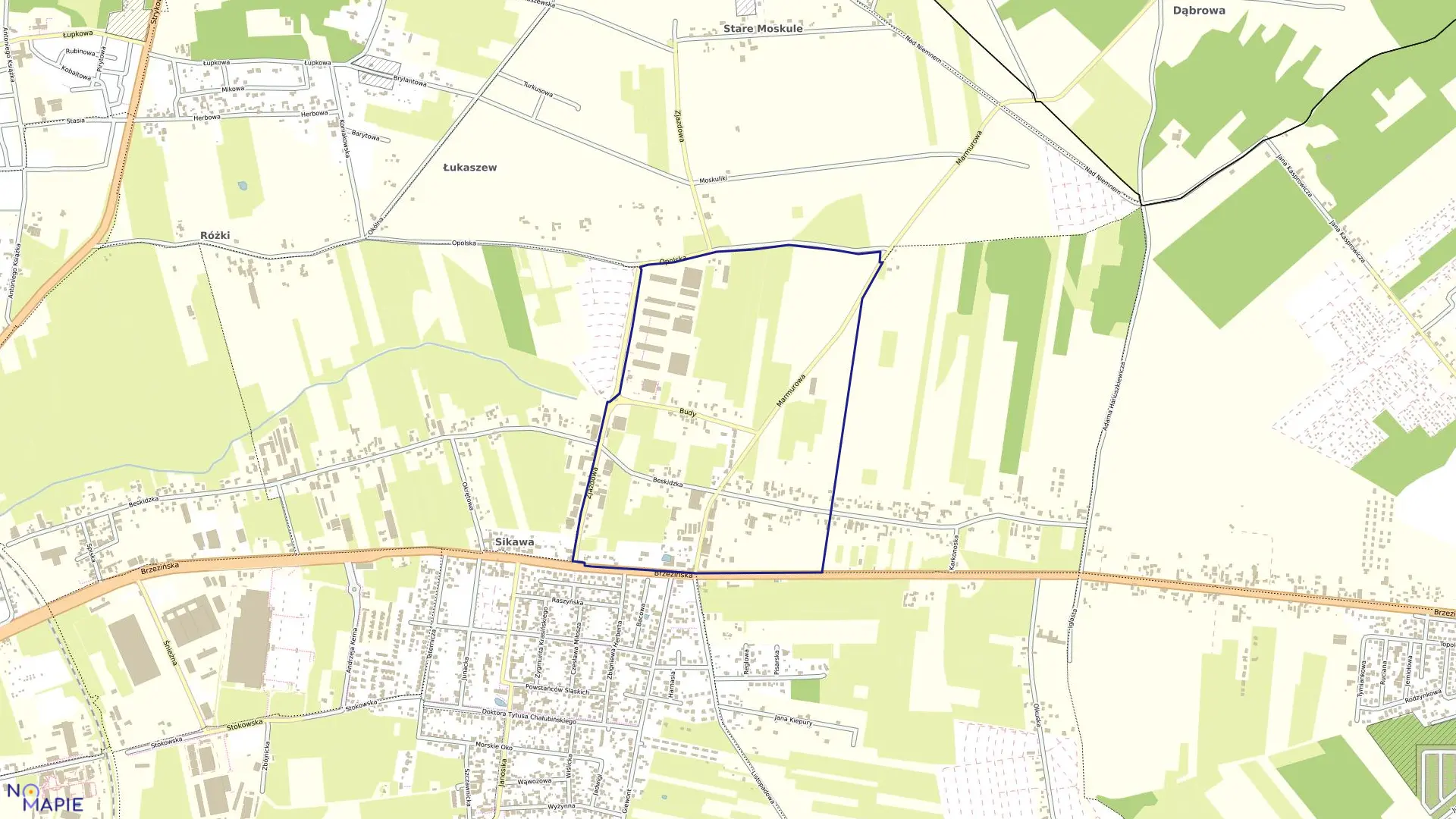 Mapa obrębu W-4 w mieście Łódź