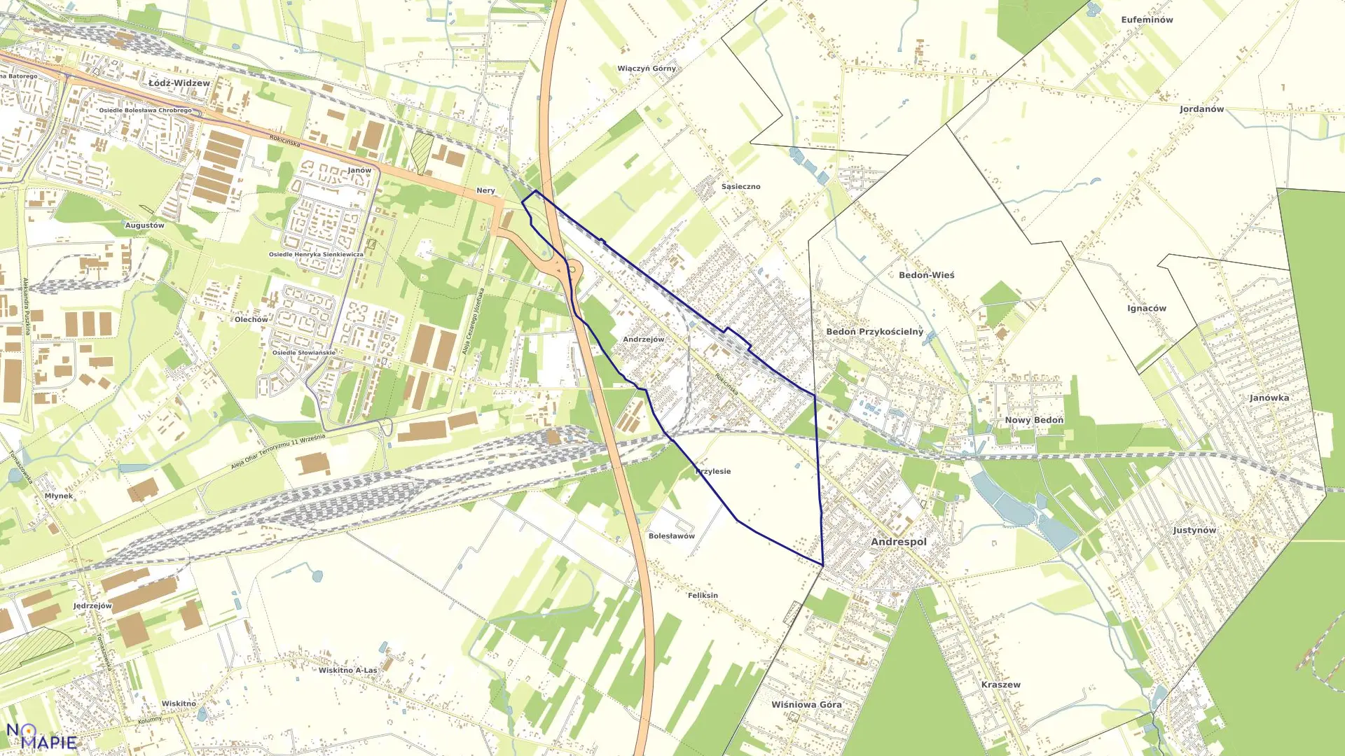 Mapa obrębu W-40 w mieście Łódź