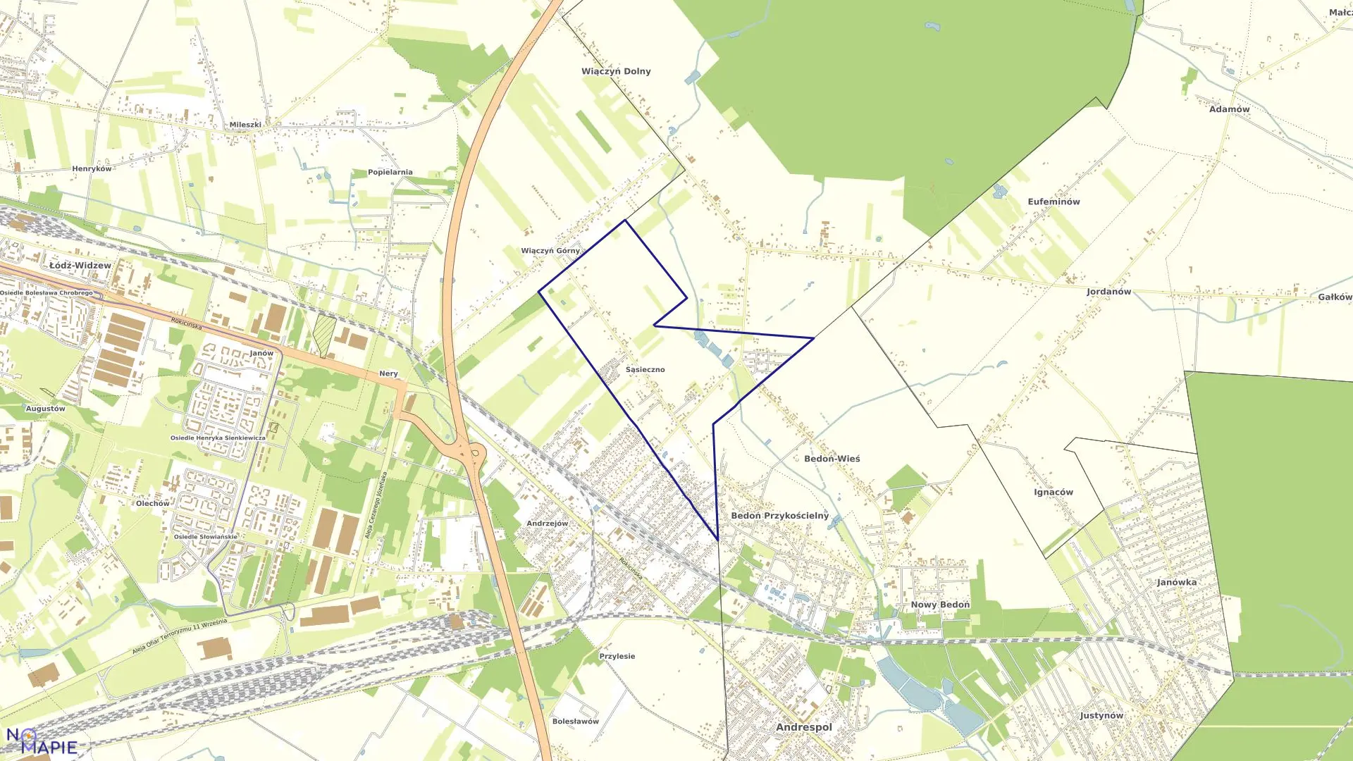 Mapa obrębu W-42 w mieście Łódź