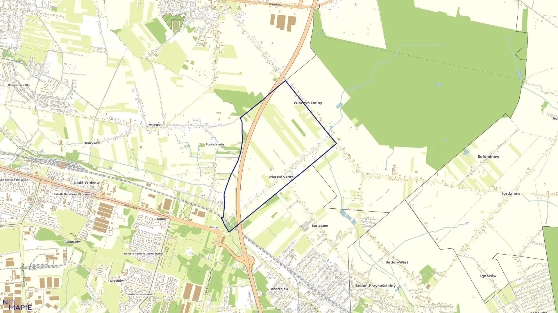 Mapa obrębu W-43 w mieście Łódź