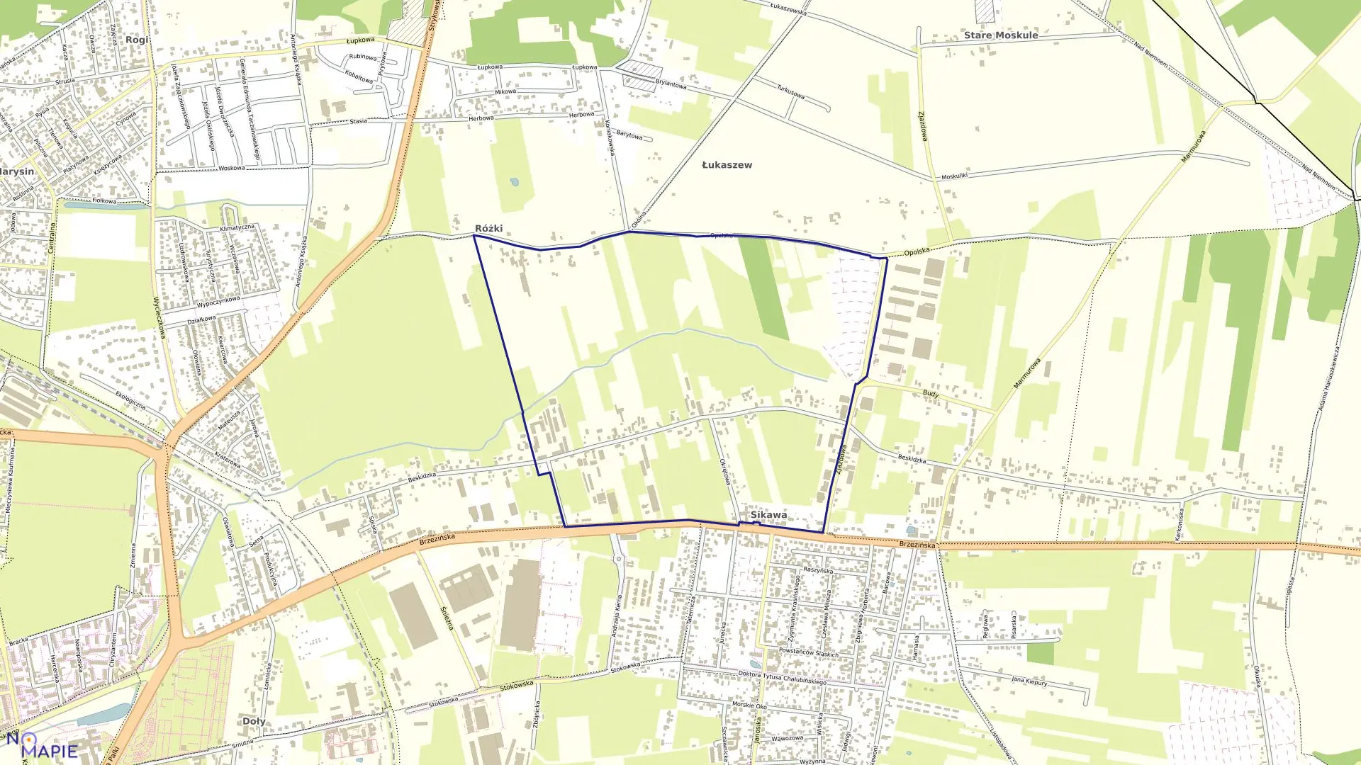 Mapa obrębu W-5 w mieście Łódź