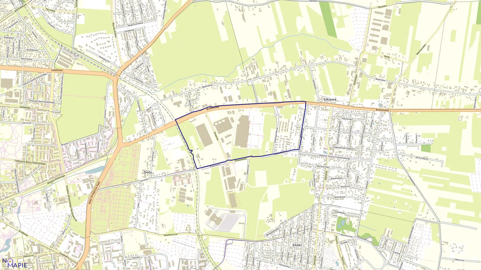 Mapa obrębu W-7 w mieście Łódź