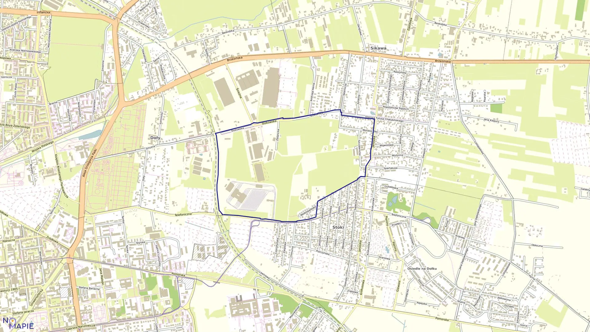 Mapa obrębu W-8 w mieście Łódź